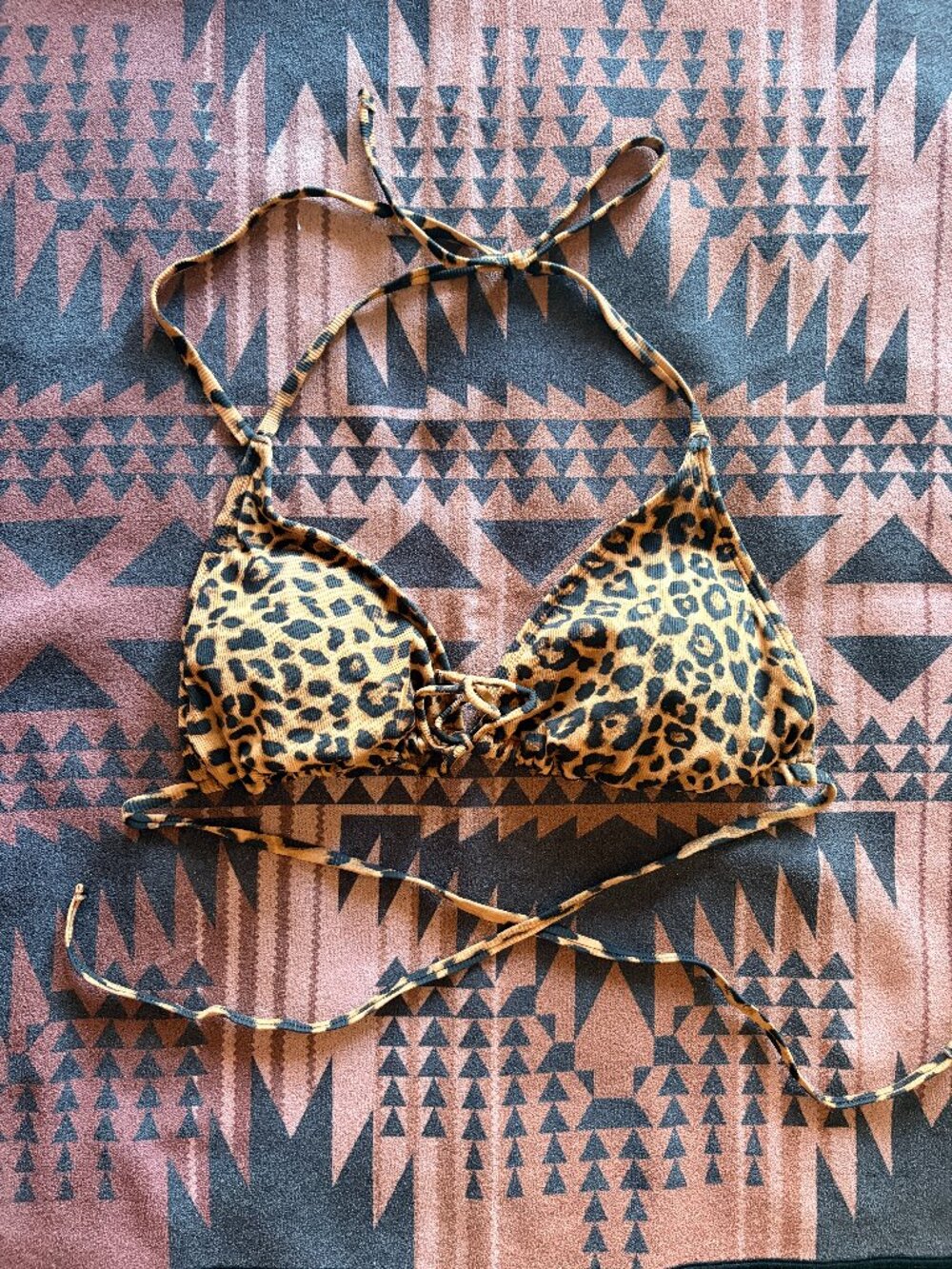 Wild Fable Leopard Print Triangle Bikini Top Tie Halter Ribbed XL